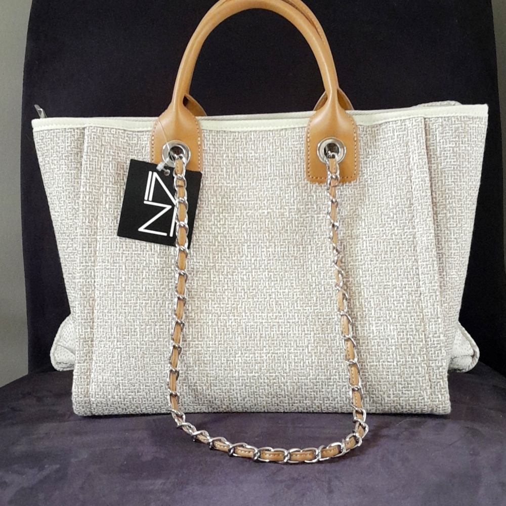 Elegant Cream Tote Bag with Chain Straps